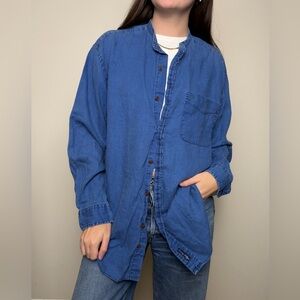 Vtg. Tommy Hilfiger linen long sleeve collarless button down eclectic grandpa